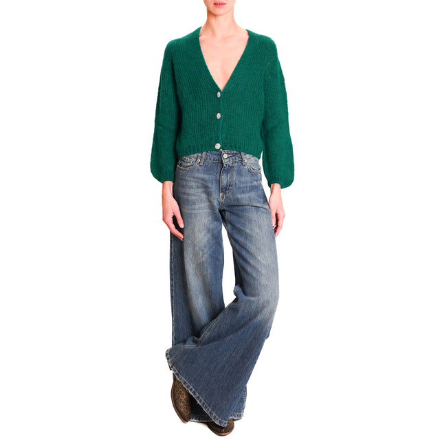 Zeroassoluto-Crop mohair cardigan with jewel buttons - emerald