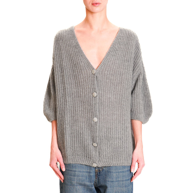 Zeroassoluto-Mohair cardigan with jewel buttons - grey