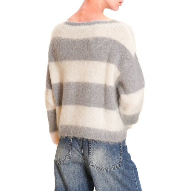 Zeroassoluto-Maglia mohair a righe - grigio/panna