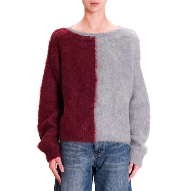 Zeroassoluto-Maglia mohair girocollo bicolore - Bordeaux/grigio