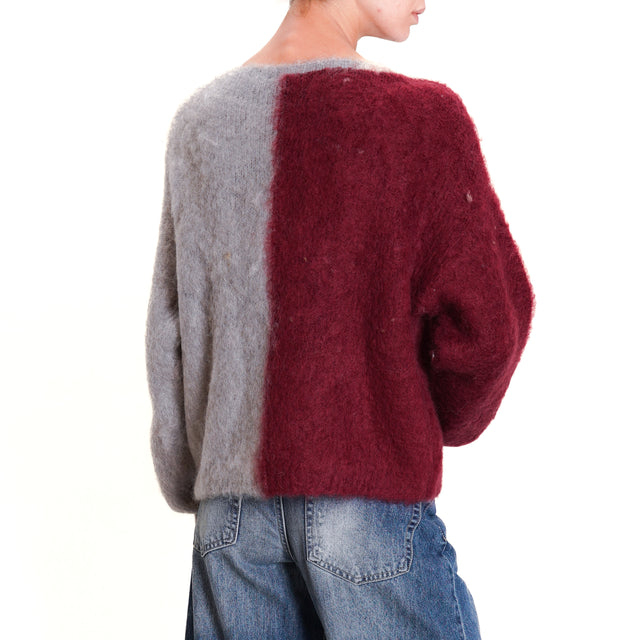 Zeroassoluto-Maglia mohair girocollo bicolore - Bordeaux/grigio