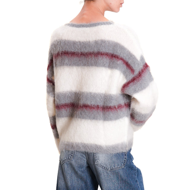 Zeroassoluto-Maglia mohair a righe - grigio/panna/bordeaux