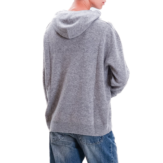 Zeroassoluto-Maglia con cappuccio 100% lana SOFT - grigio melange