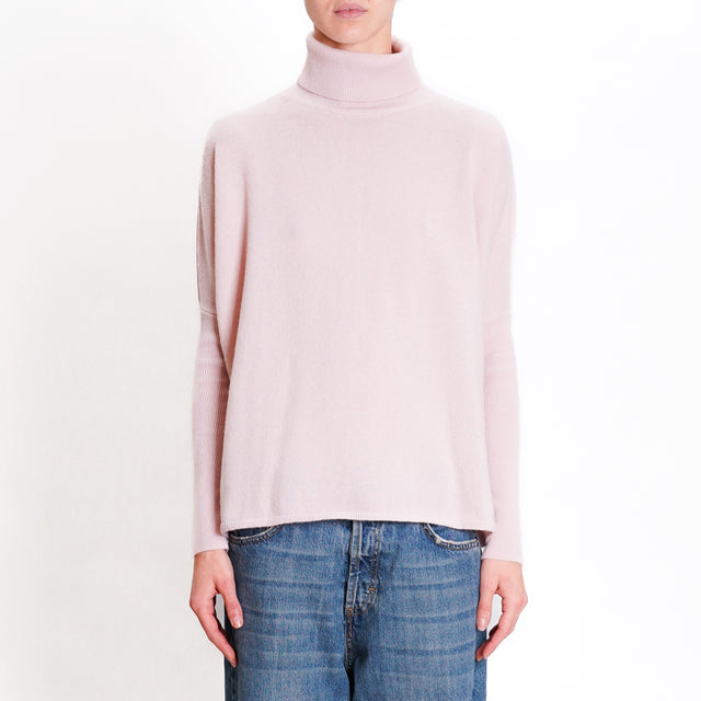 Zeroassoluto-Maglia scatola collo alto 100% lana - rosa