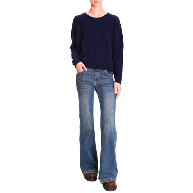 Zeroassoluto-Double thread box sweater 100% SOFT WOOL - blue