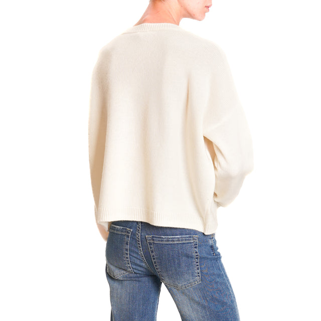 Zeroassoluto-Double thread box sweater 100% SOFT WOOL - cream