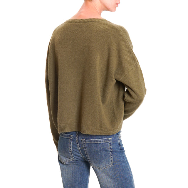 Zeroassoluto-Double thread box sweater 100% SOFT WOOL - military