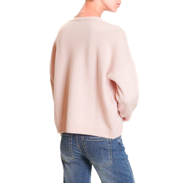 Zeroassoluto-Double thread box sweater 100% SOFT WOOL - pink