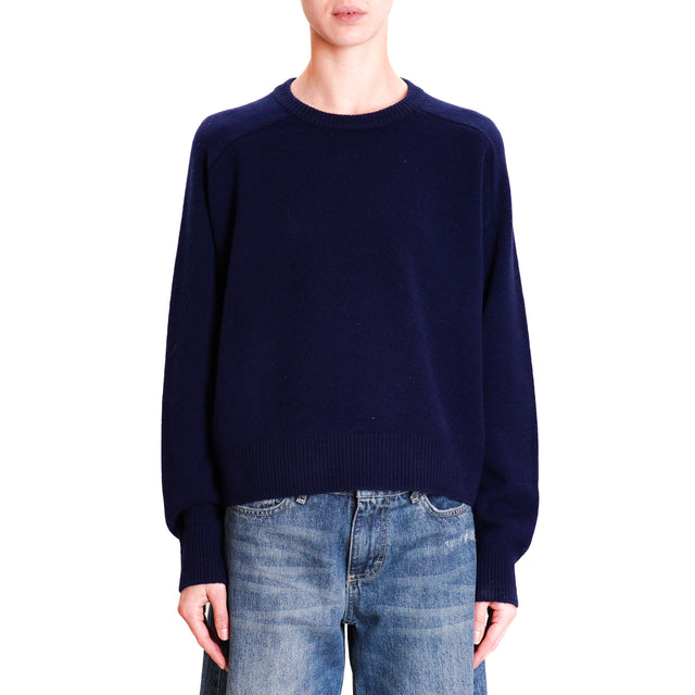 Zeroassoluto-Double thread box sweater 100% SOFT wool - blue