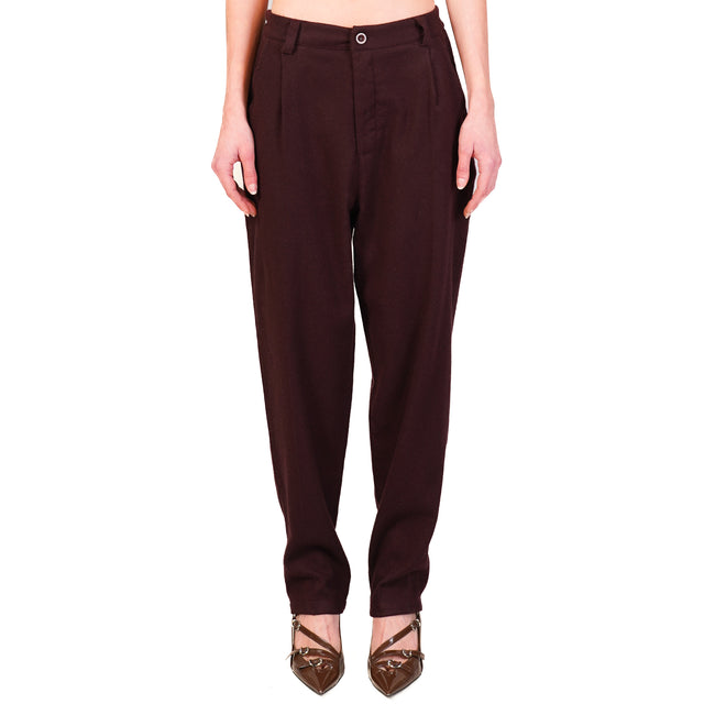 Zeroassoluto-IVY flannel trousers with elastic back - wine