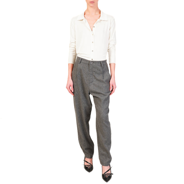 Zeroassoluto-IVY flannel trousers with elastic back - grey