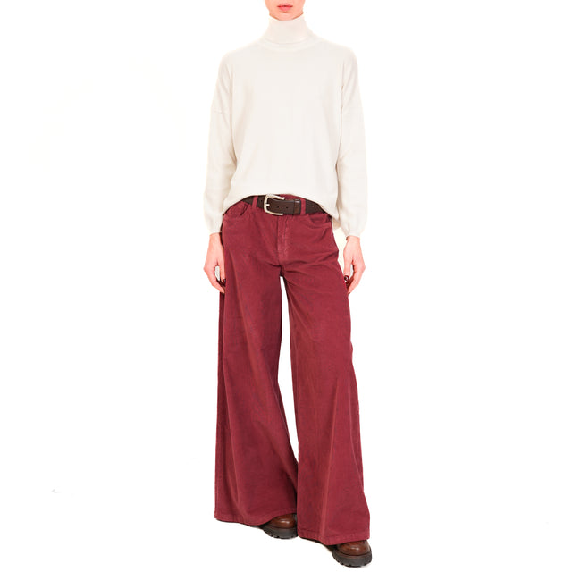 Zeroassoluto-Pantalone LANY wide leg velluto millerighe elasticizzato  - vino