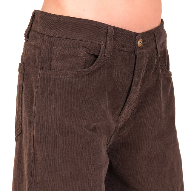 Zeroassoluto-Pantalone LANY wide leg velluto millerighe elasticizzato  - moro