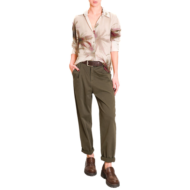 Zeroassoluto-Camicia LIA georgette fantasia - floreale burro/malva/militare