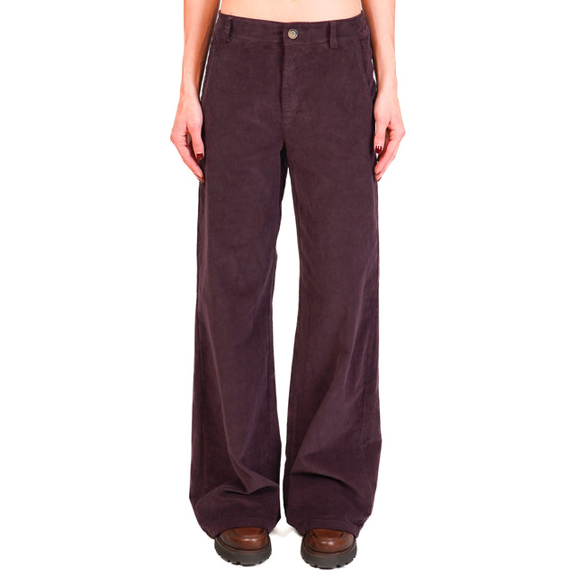 Zeroassoluto-Pantalone LILLY palazzo in velluto millerighe elasticizzato - burgundy