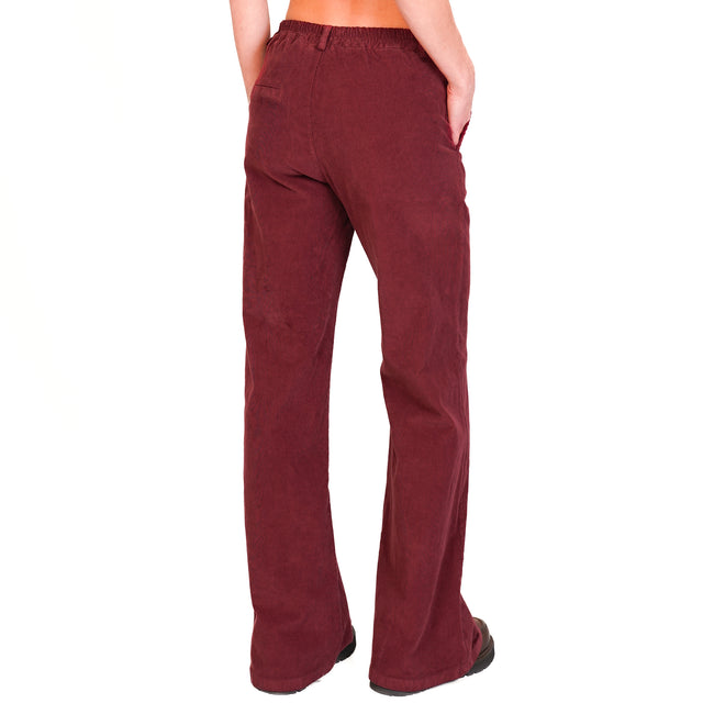 Zeroassoluto-LILLY palazzo trousers in stretch mmillerighe velvet - wine