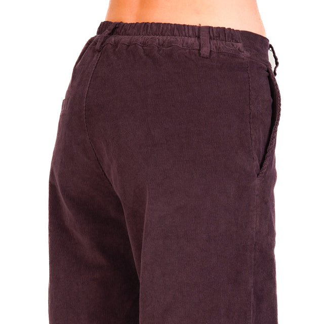 Zeroassoluto-Pantalone LILLY palazzo in velluto millerighe elasticizzato - burgundy