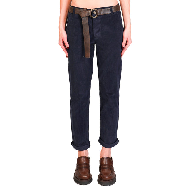 Zeroassoluto-LOIS chino trousers in stretch corduroy - blue