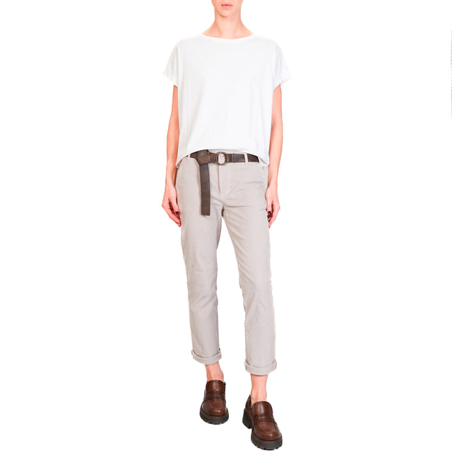 Zeroassoluto-Pantalone LOIS chino velluto millerighe elasticizzato - calce