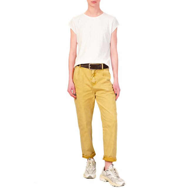 Zeroassoluto-Pantalone LOLA cotone elasticizzato stone washed maltinto - mimosa