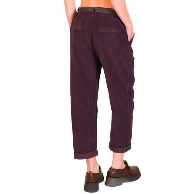 Zeroassoluto-Pantalone LORY velluto millerighe elasticizzato- burgundy