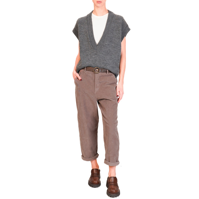 Zeroassoluto-Pantalone LORY velluto millerighe elasticizzato - taupe