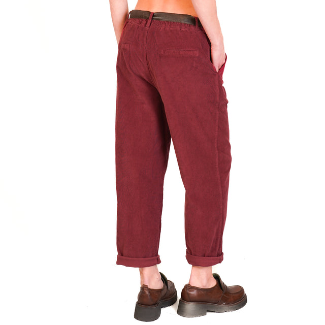 Zeroassoluto-Pantalone LORY velluto millerighe elasticizzato - vino