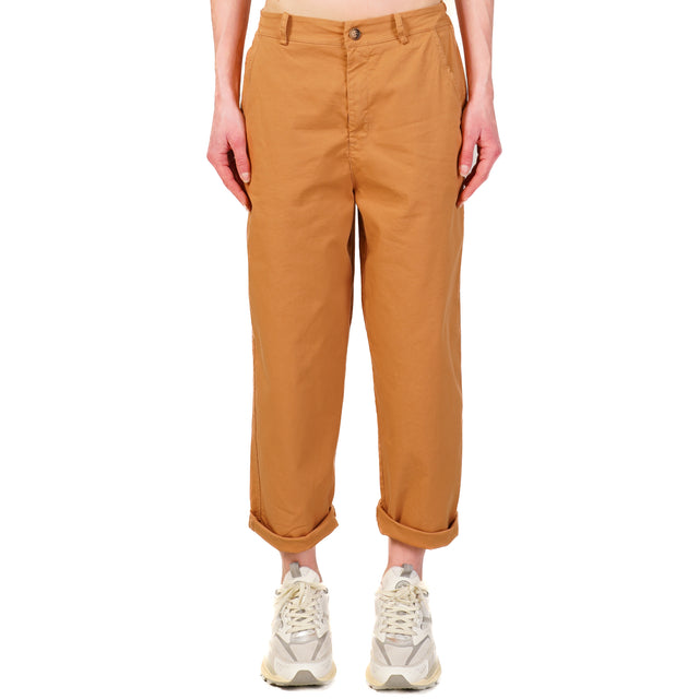 Zeroassoluto-Pantalone LORY baggy cotone elasticizzato - caramel