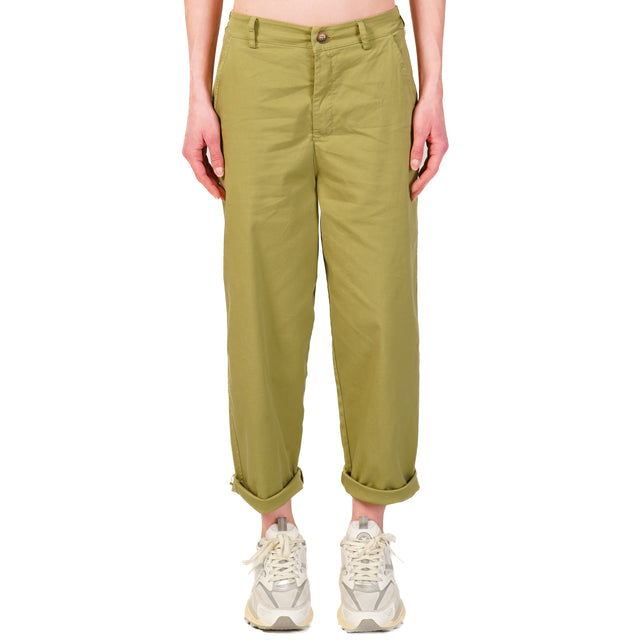 Zeroassoluto-Pantalone LORY baggy cotone elasticizzato - olio