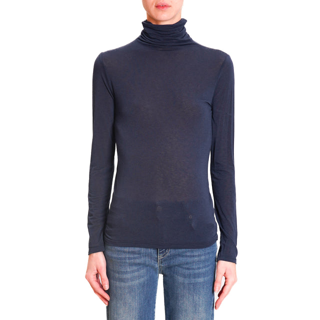 Zeroassoluto-High neck cashmere blend T-shirt - blue