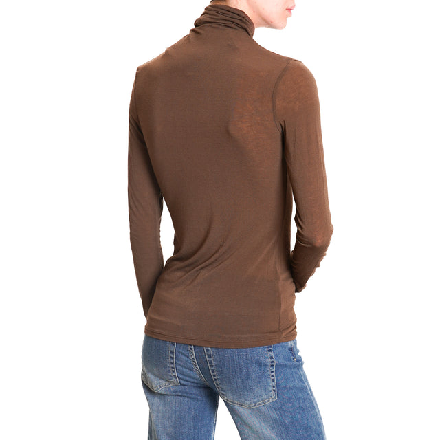 Zeroassoluto-High neck cashmere blend T-shirt - dark brown