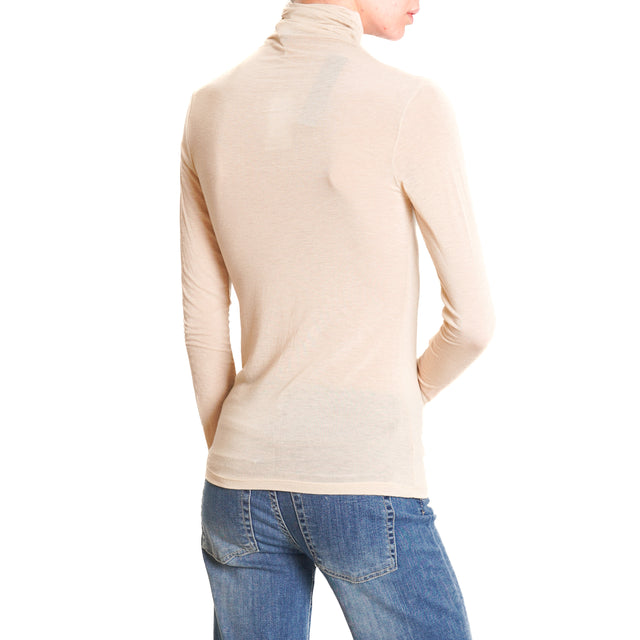 Zeroassoluto-High neck cashmere blend T-shirt - nude