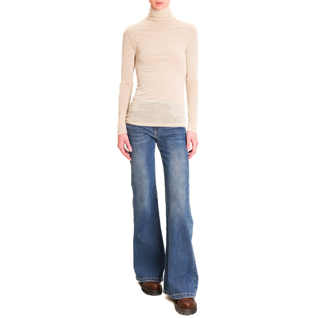 Zeroassoluto-High neck cashmere blend T-shirt - nude