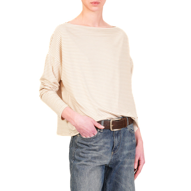 Zeroassoluto-T-shirt CLOE righe in jersey - beige/bianco