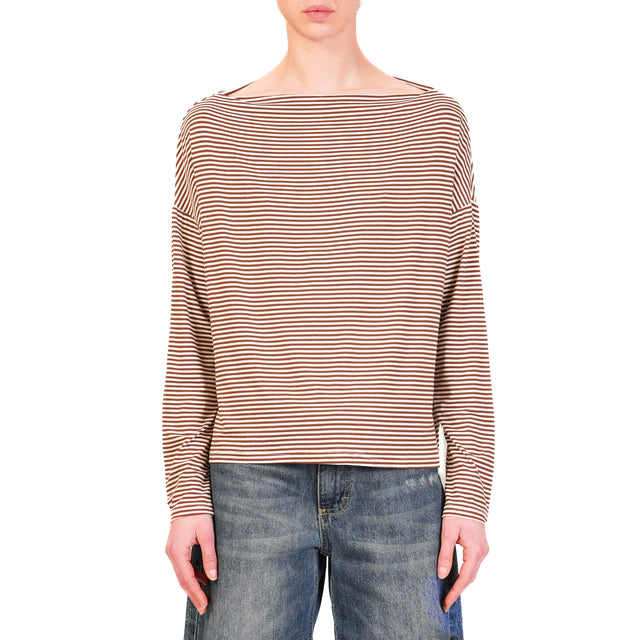 Zeroassoluto-T-shirt CLOE righe in jersey - biscotto/latte