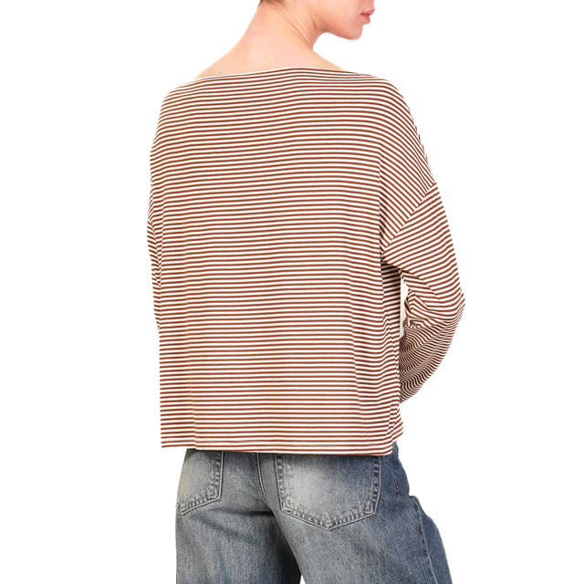 Zeroassoluto-T-shirt CLOE righe in jersey - biscotto/latte