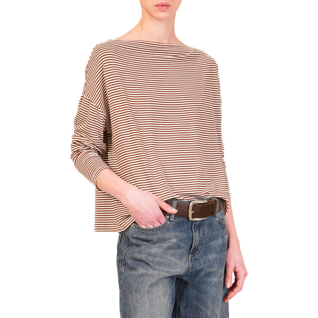 Zeroassoluto-T-shirt CLOE righe in jersey - biscotto/latte