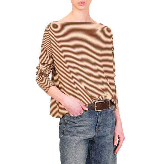 Zeroassoluto-T-shirt CLOE righe in jersey - moro/beige