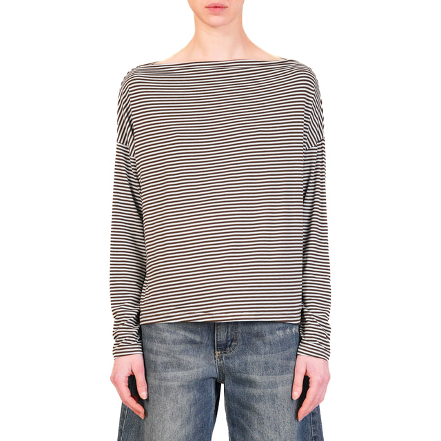 Zeroassoluto-T-shirt CLOE righe in jersey - moro/celeste