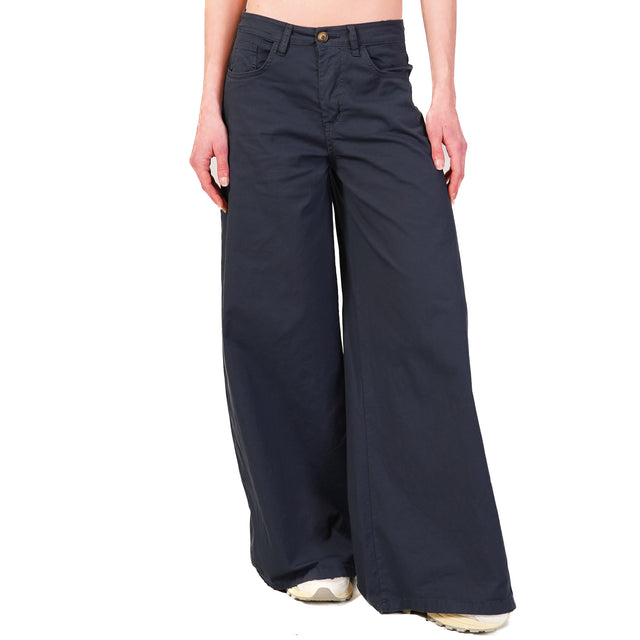 Zeroassoluto-Pantalone LANY wide leg cotone elasticizzato - blu