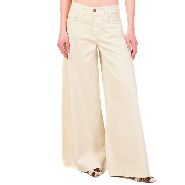 Zeroassoluto-Pantalone LANY wide leg cotone elasticizzato - burro