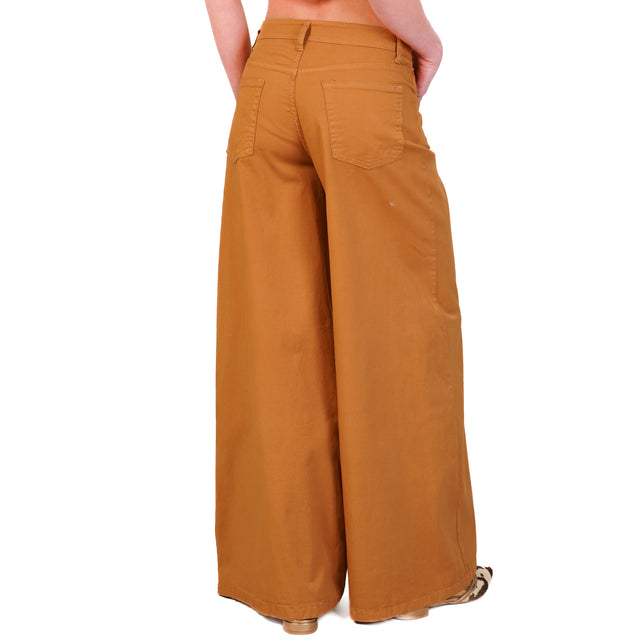 Zeroassoluto-Pantalone LANY wide leg cotone elasticizzato - caramel