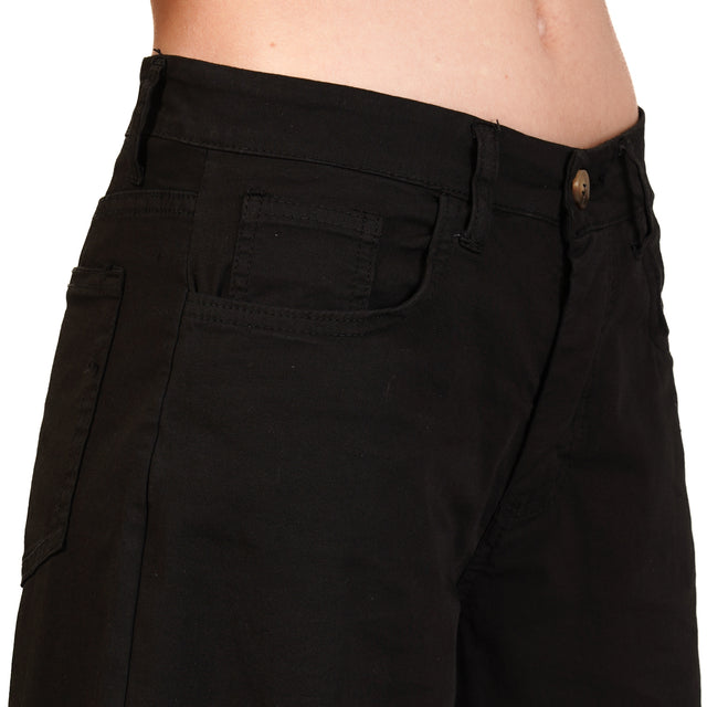 Zeroassoluto-Pantalone LANY wide leg cotone elasticizzato - nero