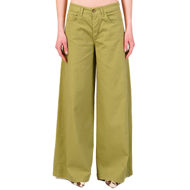 Zeroassoluto-Pantalone LANY wide leg cotone elasticizzato - olio