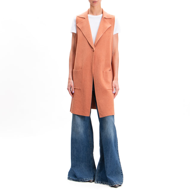 Zeroassoluto-Long vest with pockets - cinnamon