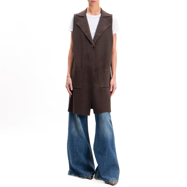 Zeroassoluto-Long vest with pockets - chocolate