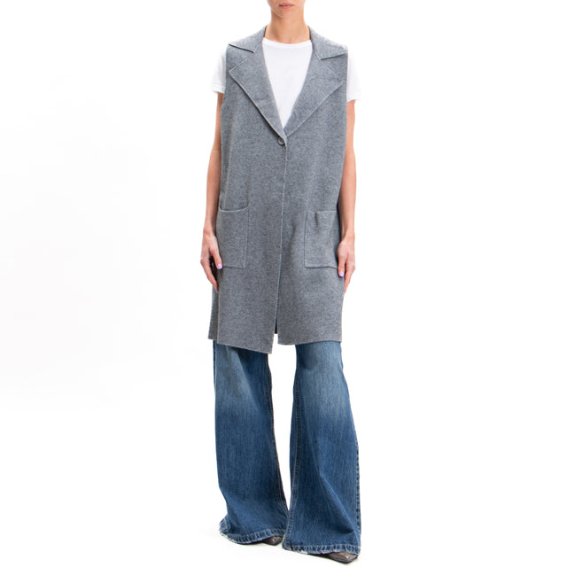 Zeroassoluto-Gilet lungo con tasche - grigio medio melange