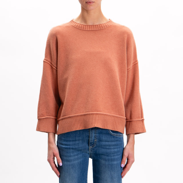 Zeroassoluto-Ribbed Crewneck Sweater - Cinnamon