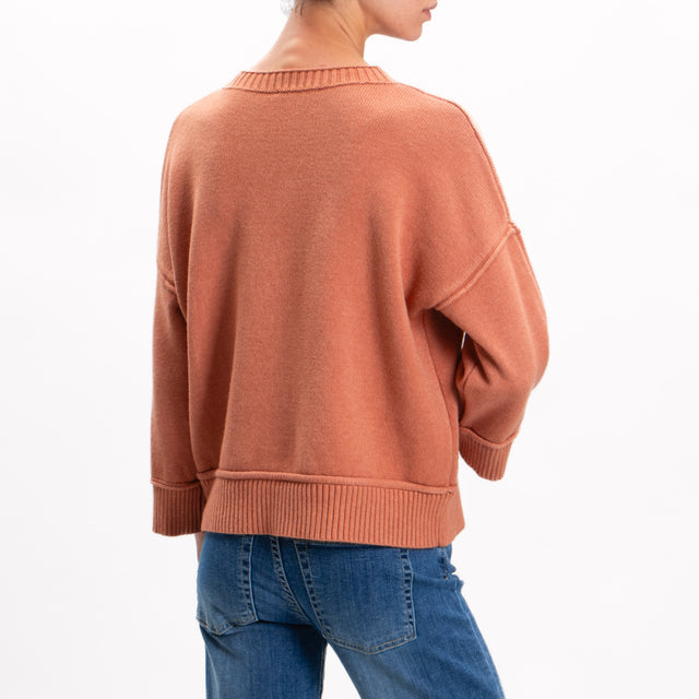 Zeroassoluto-Ribbed Crewneck Sweater - Cinnamon