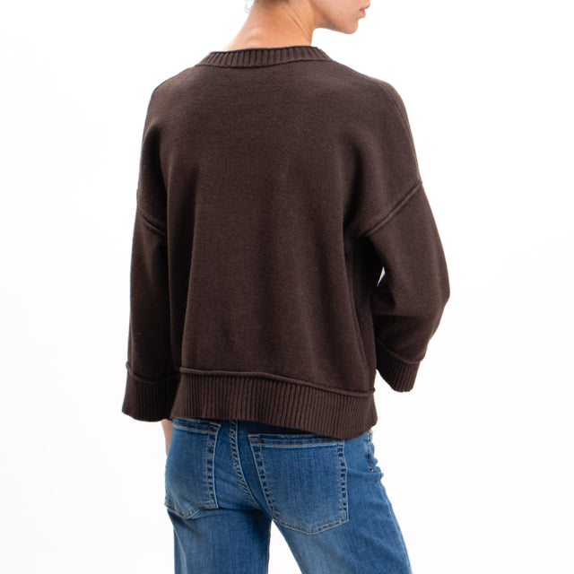 Zeroassoluto-Ribbed Crewneck Sweater - Chocolate